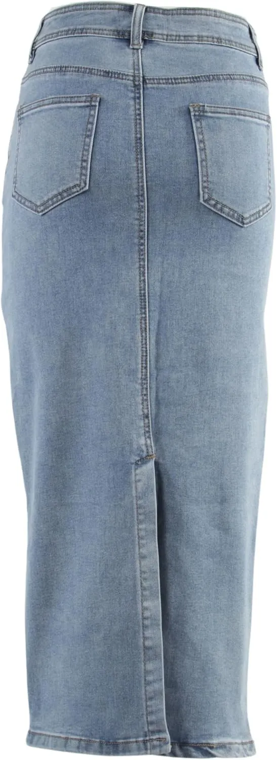 Fashion2Love Women's Juniors Long Pencil Stretch Denim Skirt (250-SKT)