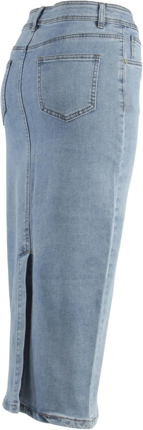 Fashion2Love Women's Juniors Long Pencil Stretch Denim Skirt (250-SKT)