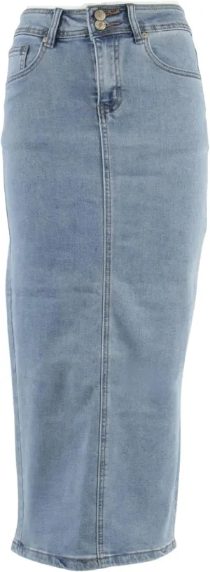 Fashion2Love Women's Juniors Long Pencil Stretch Denim Skirt (250-SKT)