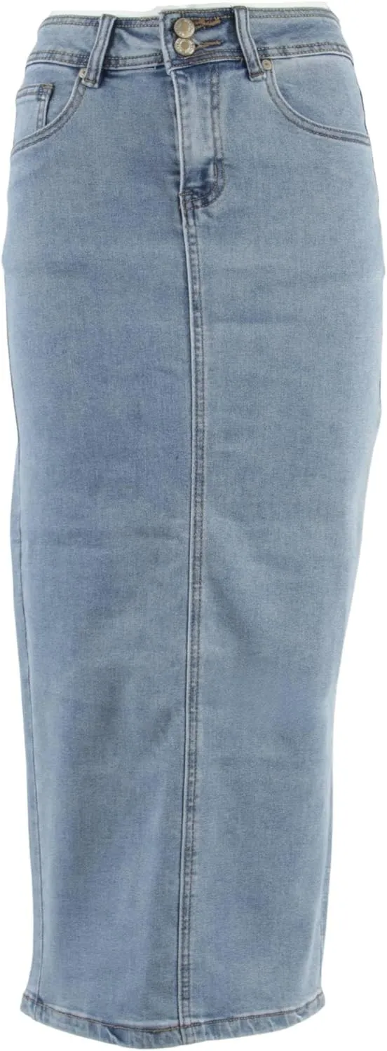 Fashion2Love Women's Juniors Long Pencil Stretch Denim Skirt (250-SKT)
