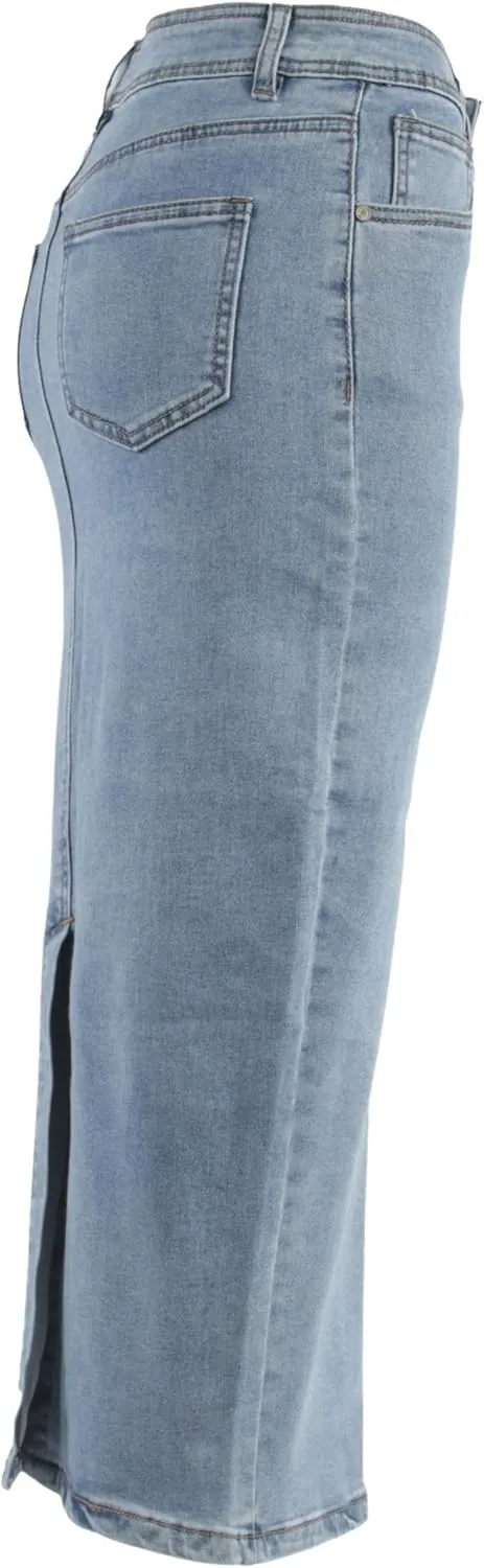 Fashion2Love Women's Juniors Long Pencil Stretch Denim Skirt (250-SKT)
