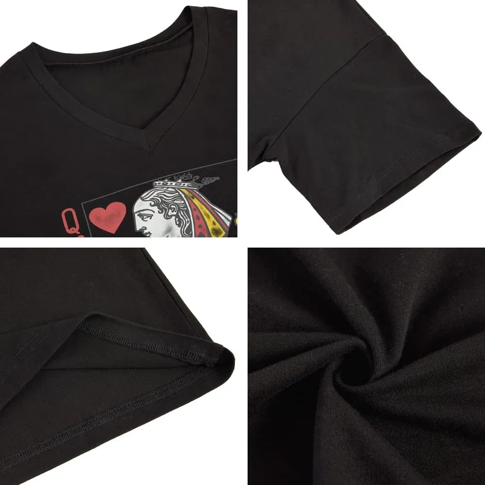 Fazortev Womens Oversized Queen Of Hearts Graphic T Shirts Casual V Neck Half Sleeve Summer Loose Tees Tunic Tops