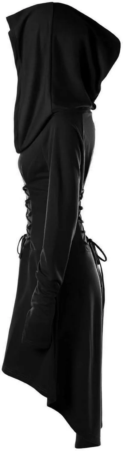 FEOYA Women's Hooded Cloak Dress Renaissance Medieval Gothic Dress Long Sleeve Hoodie Dresses Steampunk Cosplay Costume