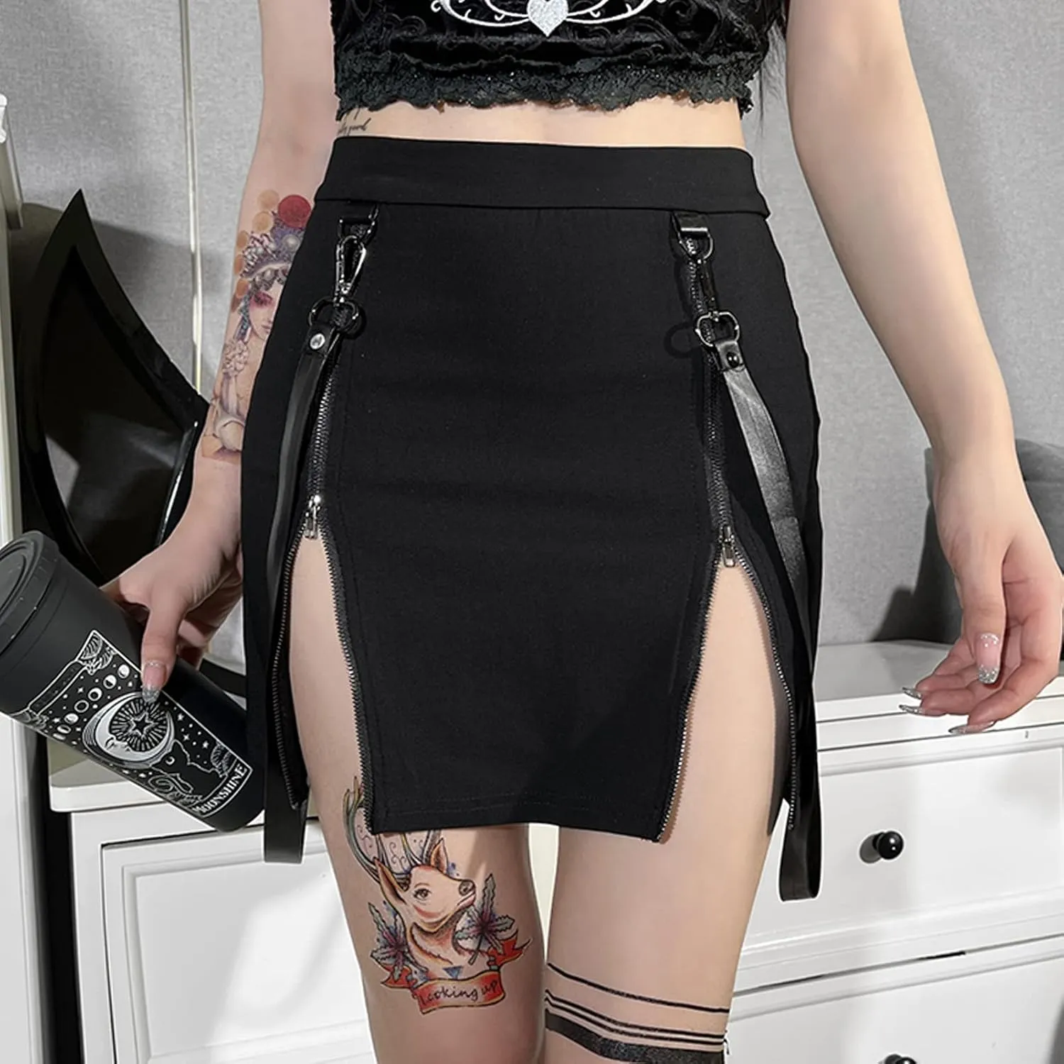 FEOYA Women's Skirt Steampunk Gothic Mini/Midi Skirts for Nightout Club Party