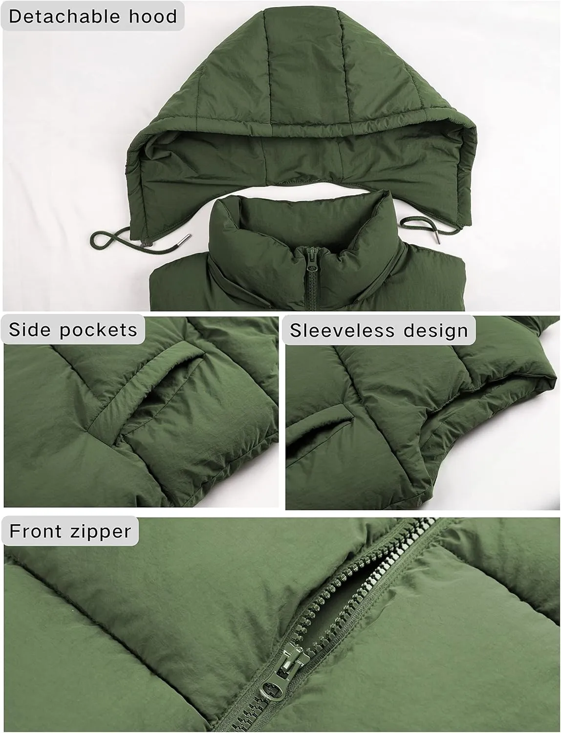 Fiona Jolin Puffer Vest Women Hooded Winter Zip Up Lightweight Sleeveless Puffy Jackets Padded Coats Outerwear