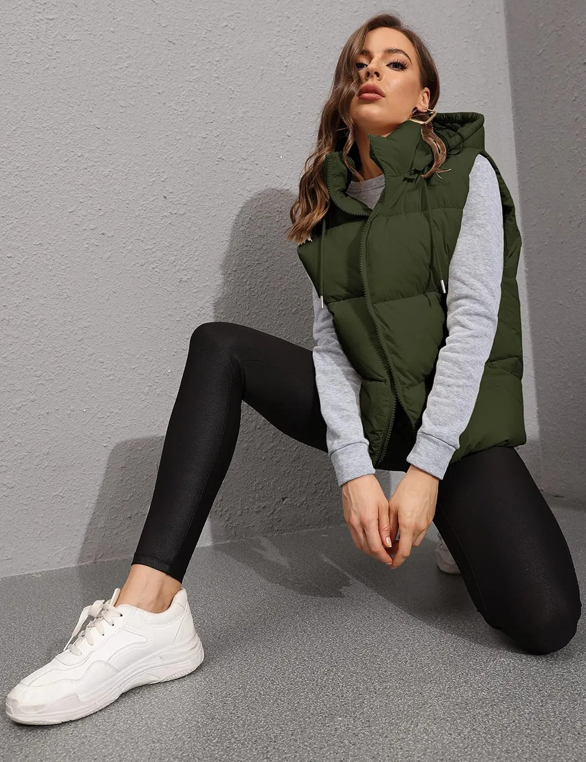 Fiona Jolin Puffer Vest Women Hooded Winter Zip Up Lightweight Sleeveless Puffy Jackets Padded Coats Outerwear