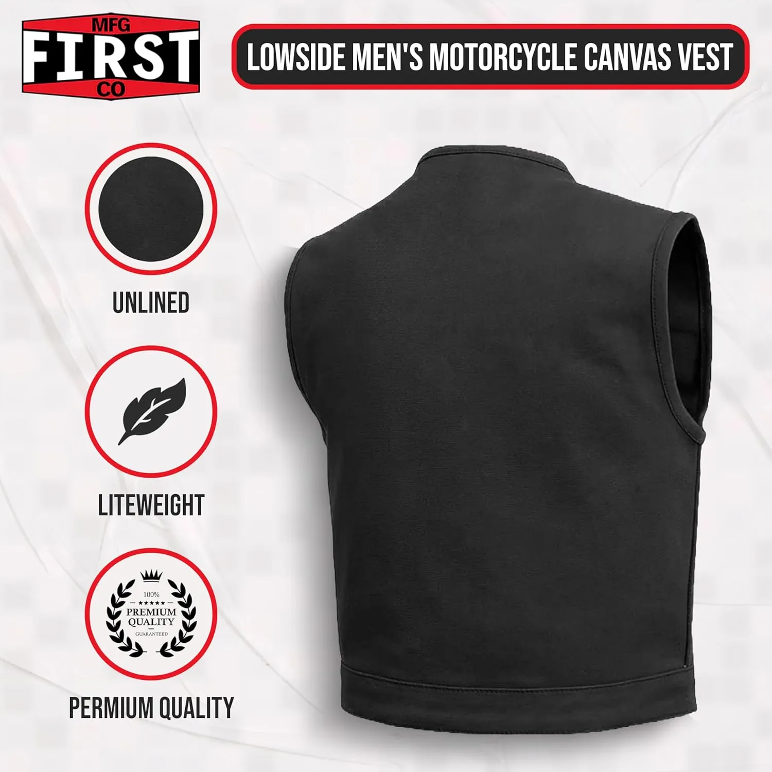 First Mfg Co - Lowside - Mens Motorcycle Biker Riding Canvas, Leather, Twill, Perforated Leather Vest
