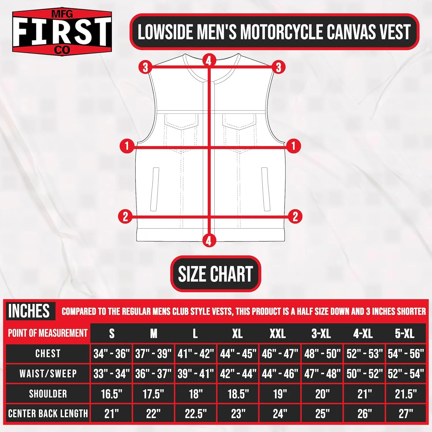 First Mfg Co - Lowside - Mens Motorcycle Biker Riding Canvas, Leather, Twill, Perforated Leather Vest