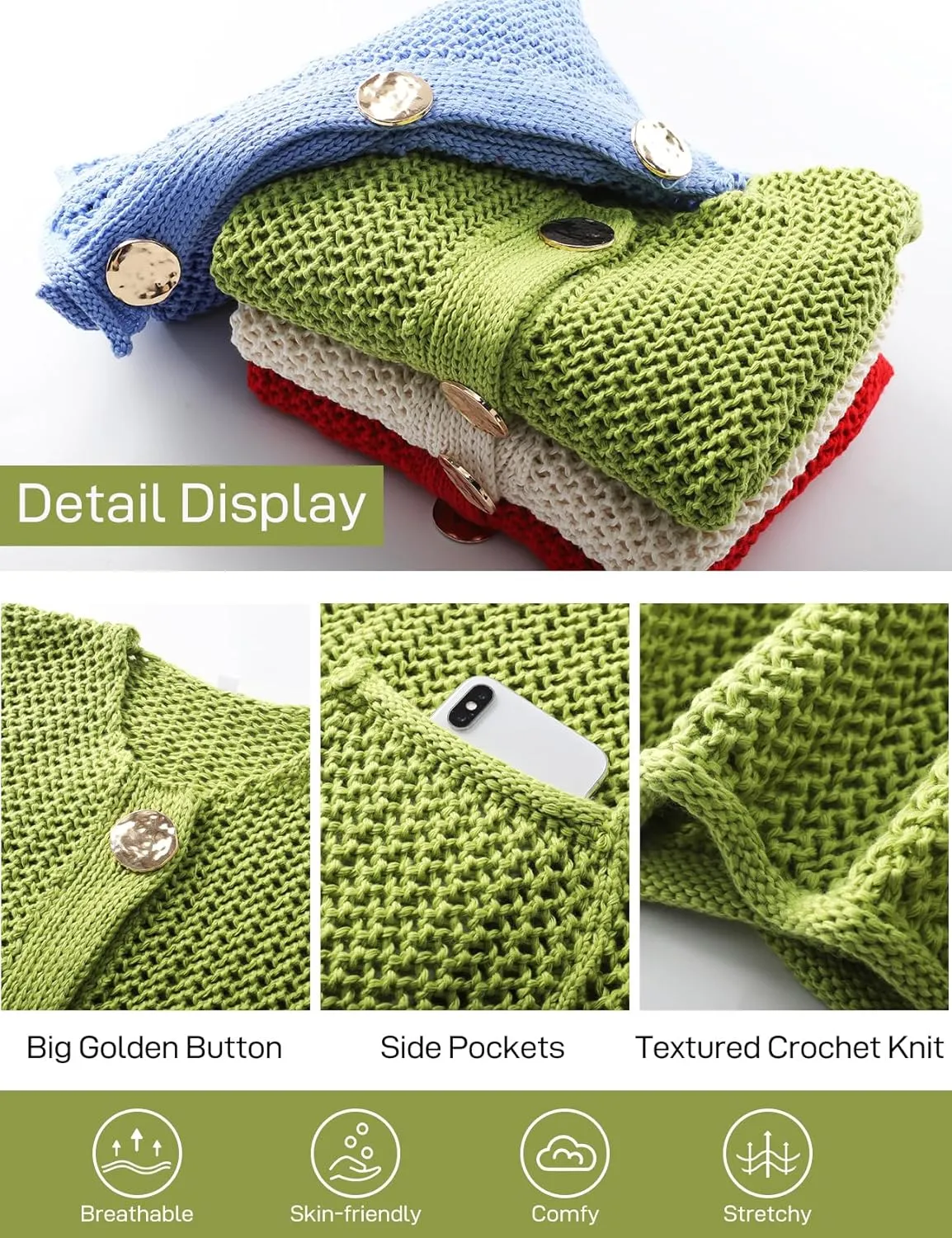 Flygo Womens Crochet Sweater Vest Sleeveless 2025 Trendy Spring Summer Tops Button Crop Chunky Knit Sweaters Cardigan