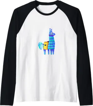 Funny Loot Llama Pinata With Yellow Saddlebag Mexican Raglan Baseball Tee