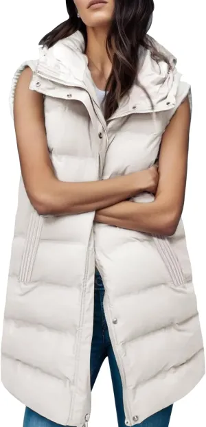 Gihuo Women's Long Puffer Vest Winter Quilted Hooded Sleeveless Zip Up Long Jacket Vest Gilet