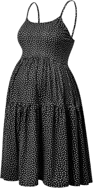 GINKANA Women's Sleeveless Maternity Dress Adjustable Strappy Summer Casual Swing Dress for Daily Wearing Or Baby Shower