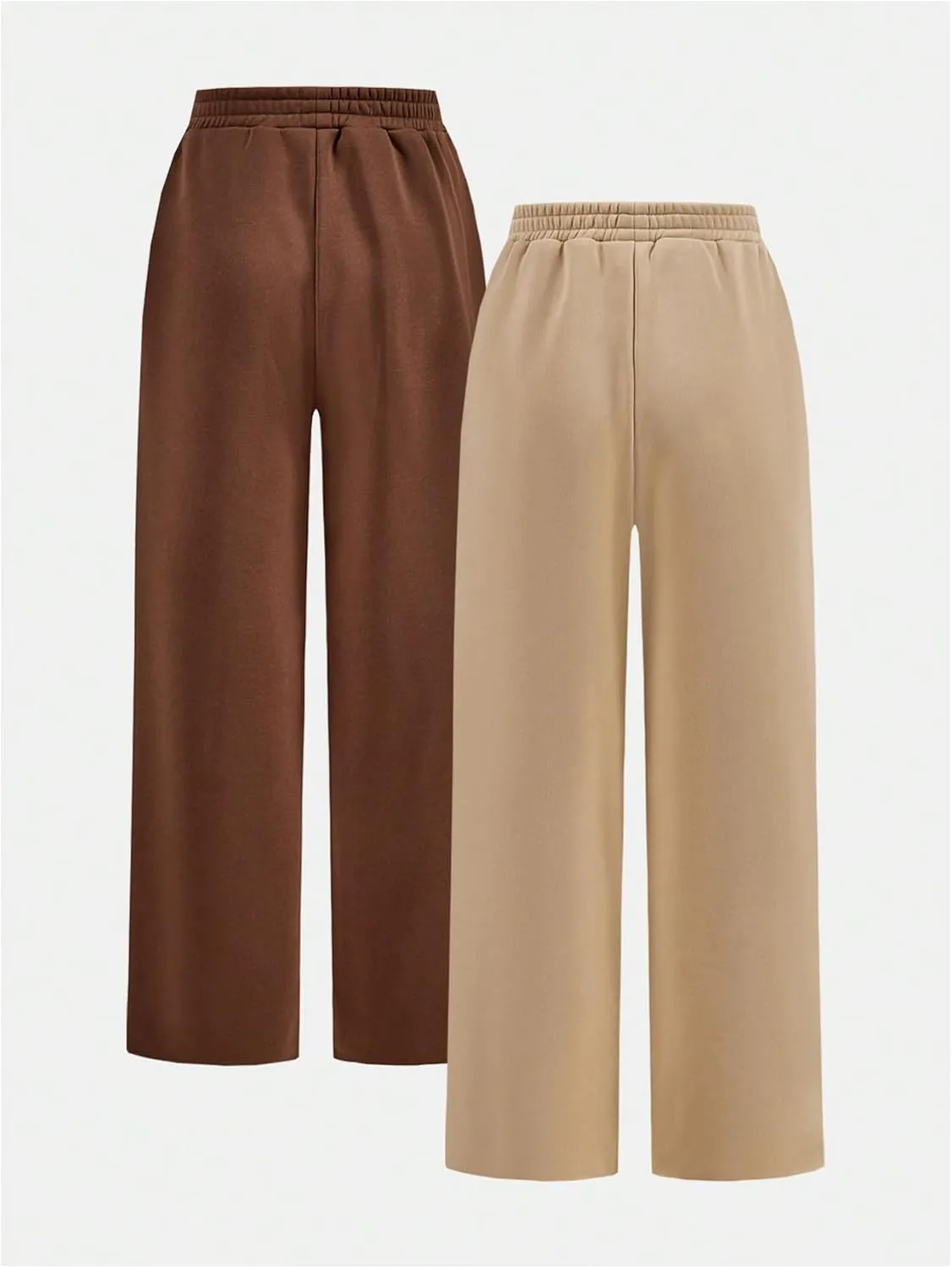 Girl's 2 Pack Pants Drawstring Waist Wide Leg Pants High Waisted Loose Casual Sweatpants
