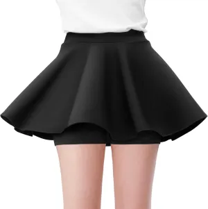 Girls Skirts Casual Mini Flare Pleated Skirt with Shorts High Waisted Skater Skirt A Line Skorts