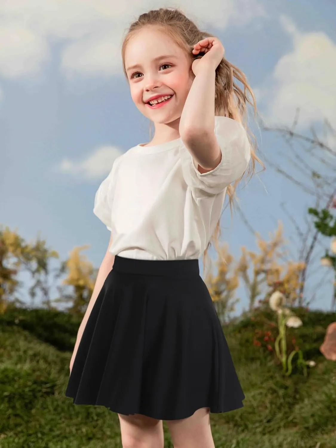 Girls Skirts Casual Mini Flare Pleated Skirt with Shorts High Waisted Skater Skirt A Line Skorts