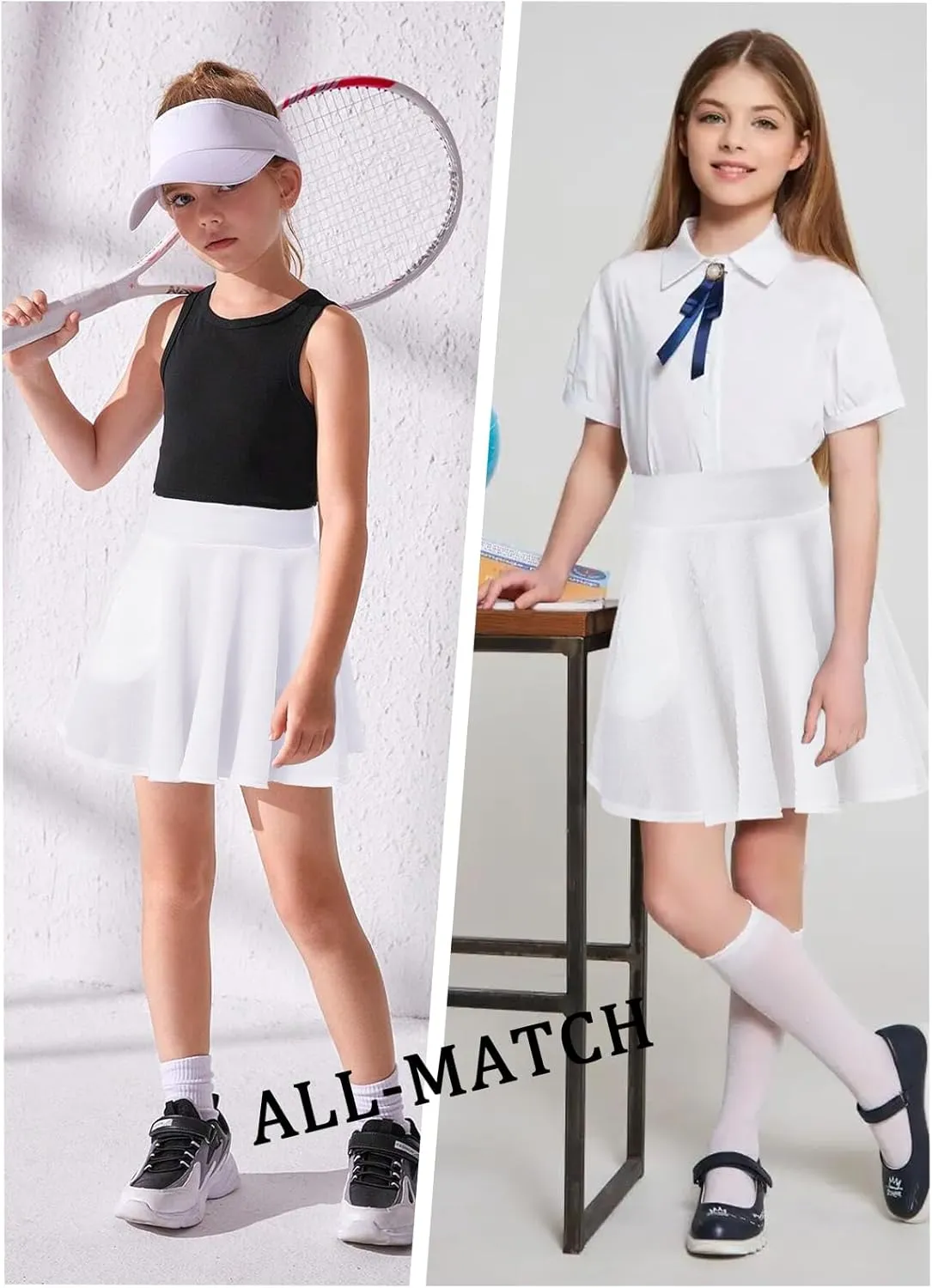 Girl's Skirt,Stretchy Waist Tennis Skirt with Pocket Short Casual Pleated Skater Skirt Uniform Skirt 5-14 Years
