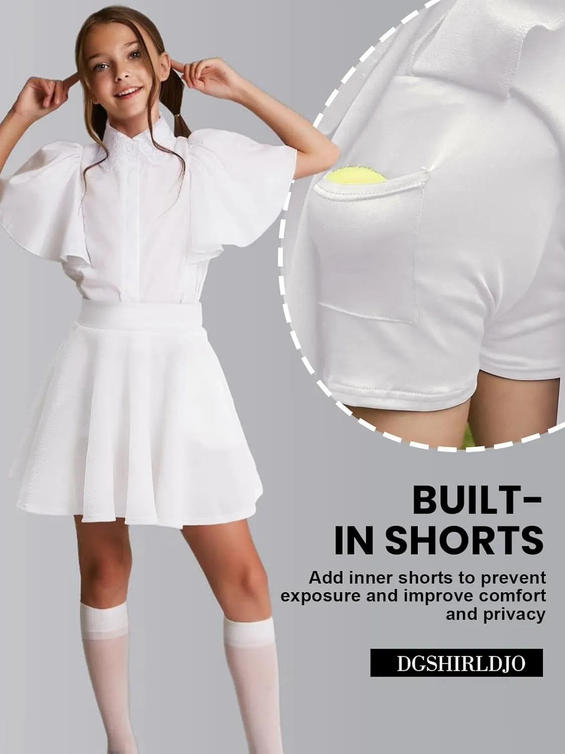 Girl's Skirt,Stretchy Waist Tennis Skirt with Pocket Short Casual Pleated Skater Skirt Uniform Skirt 5-14 Years