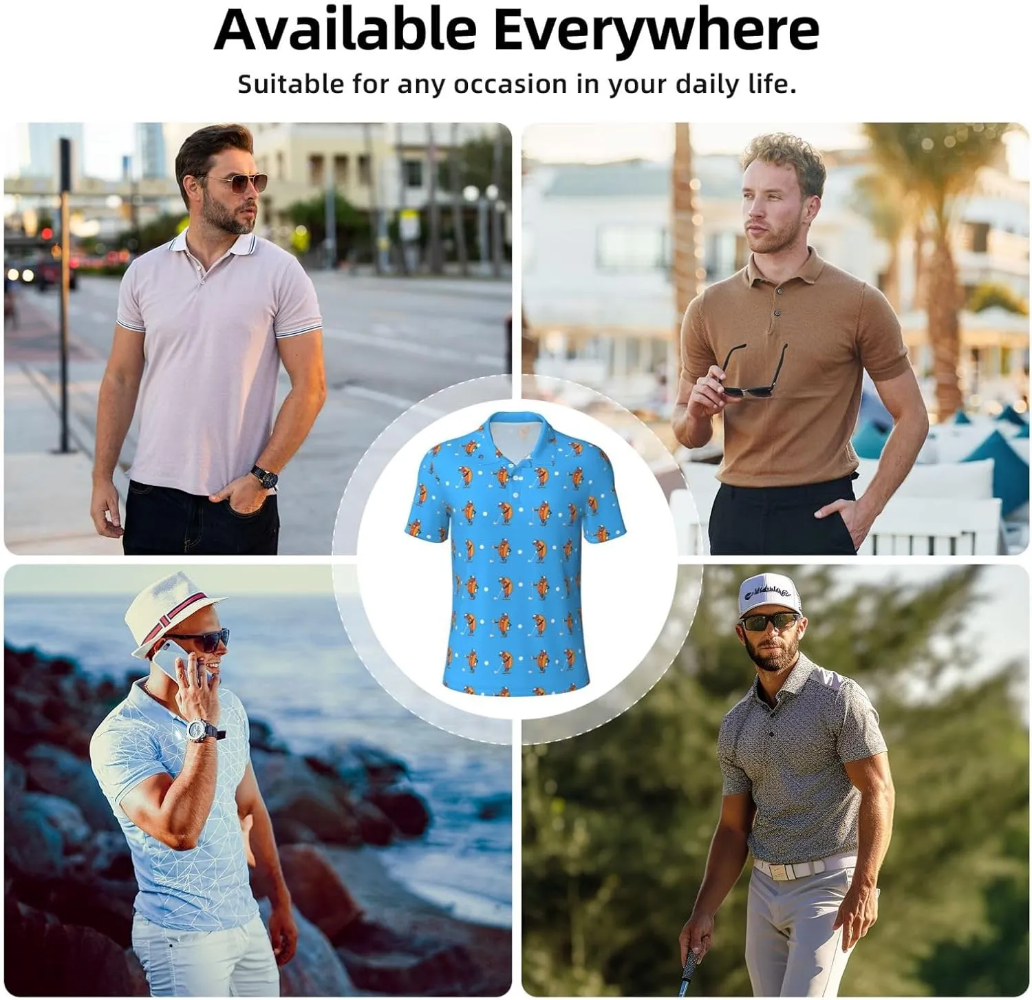 Golf Shirts for Men, Funny Golf Polo Moisture Wicking Dry Fit Short Sleeve