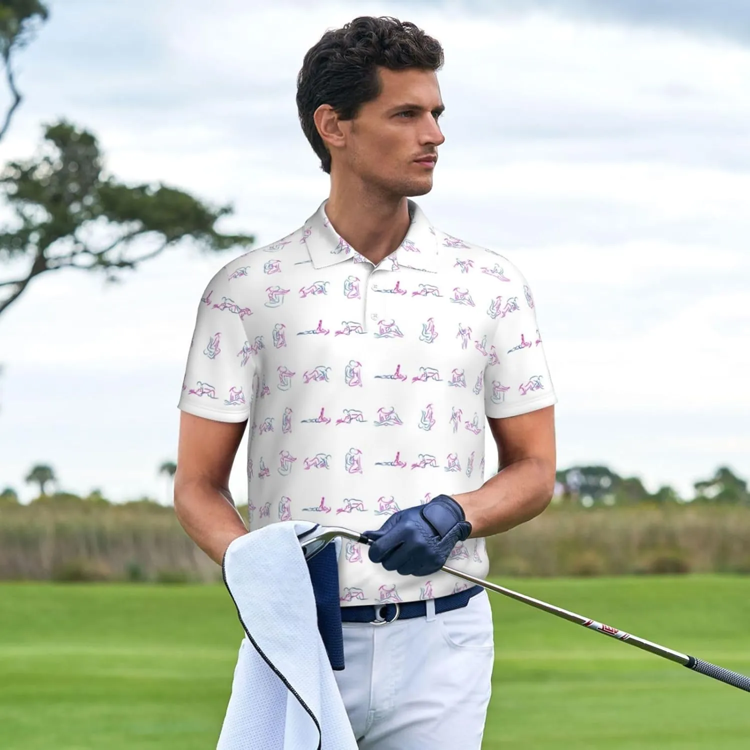 Golf Shirts for Men, Funny Golf Polo Moisture Wicking Dry Fit Short Sleeve