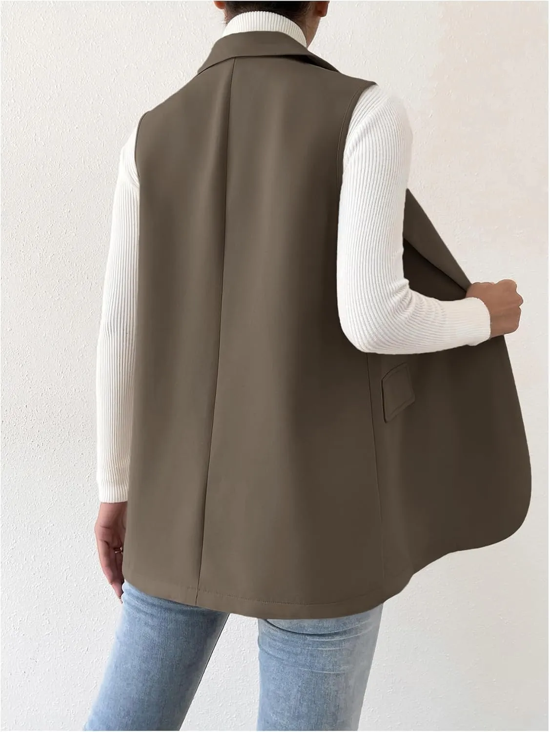 GORGLITTER Women's Long Vest Sleeveless Button Up Work Office Cardigan Blazer Vest