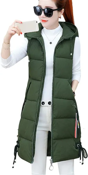 GORIFE Women's Winter Casual Puffer Zip Up Vest Sleeveless Solid Color Hooded Outerwear