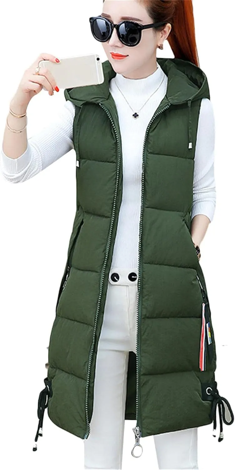 GORIFE Women's Winter Casual Puffer Zip Up Vest Sleeveless Solid Color Hooded Outerwear