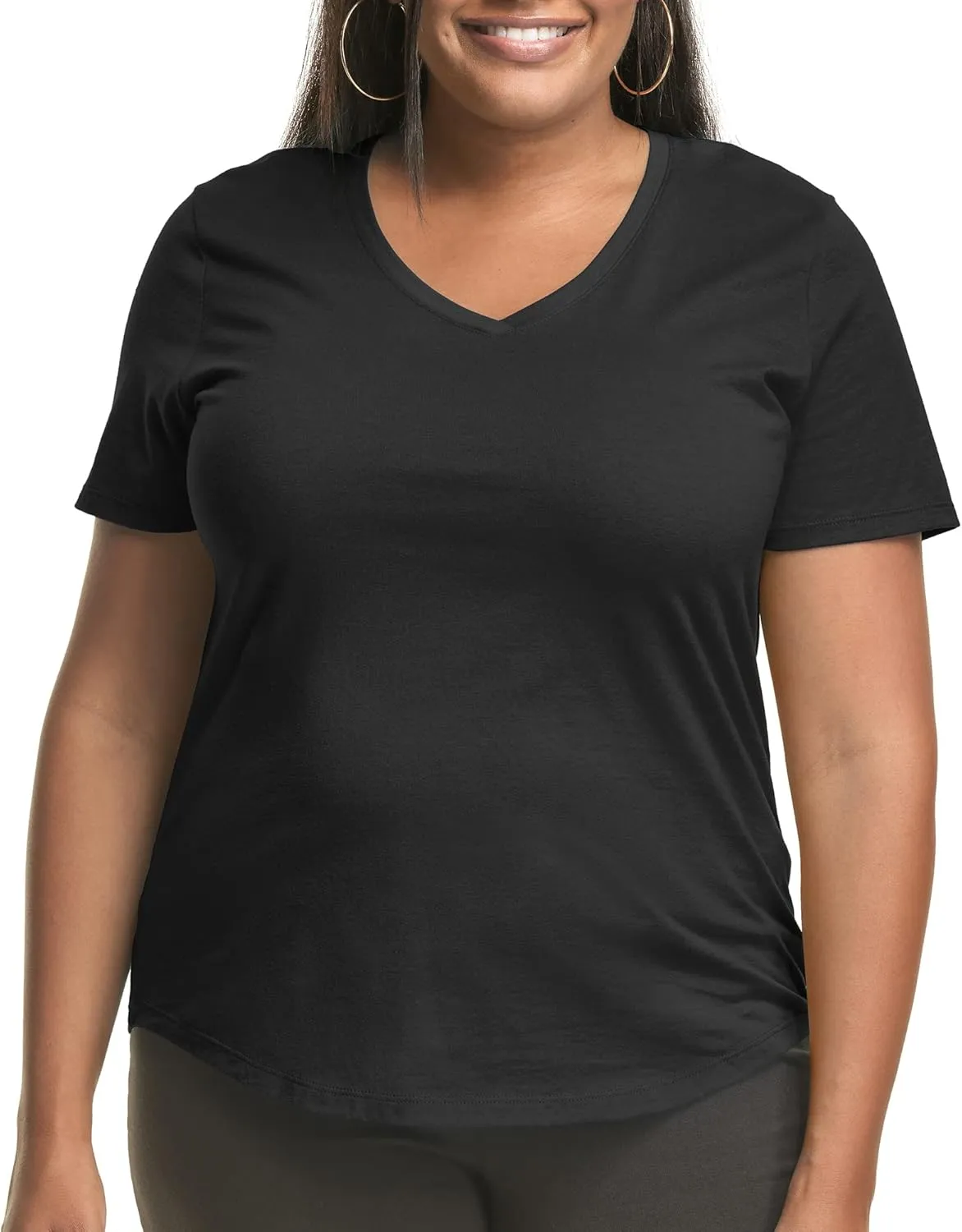 Hanes Women's Just Plus Size Cotton Jersey T-Shirt, Short Sleeve V-Neck Tee