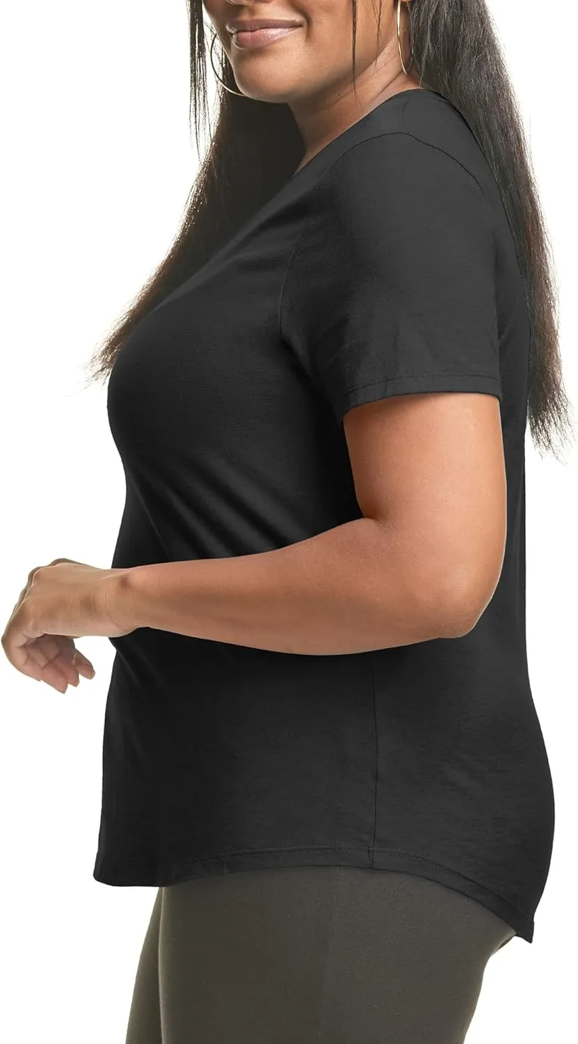 Hanes Women's Just Plus Size Cotton Jersey T-Shirt, Short Sleeve V-Neck Tee