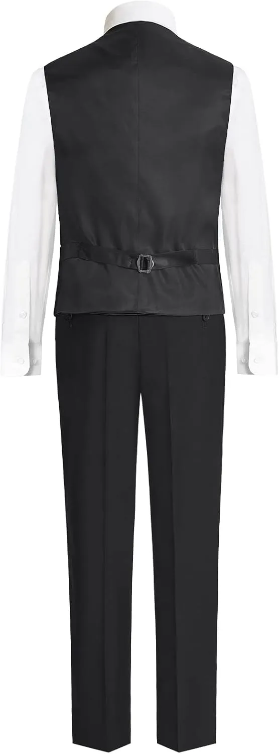 Happy Dolphin Boys 4-Piece Slim Fit Formal Vest Set with Suit Vest, Pants, Shirt, and Tie
