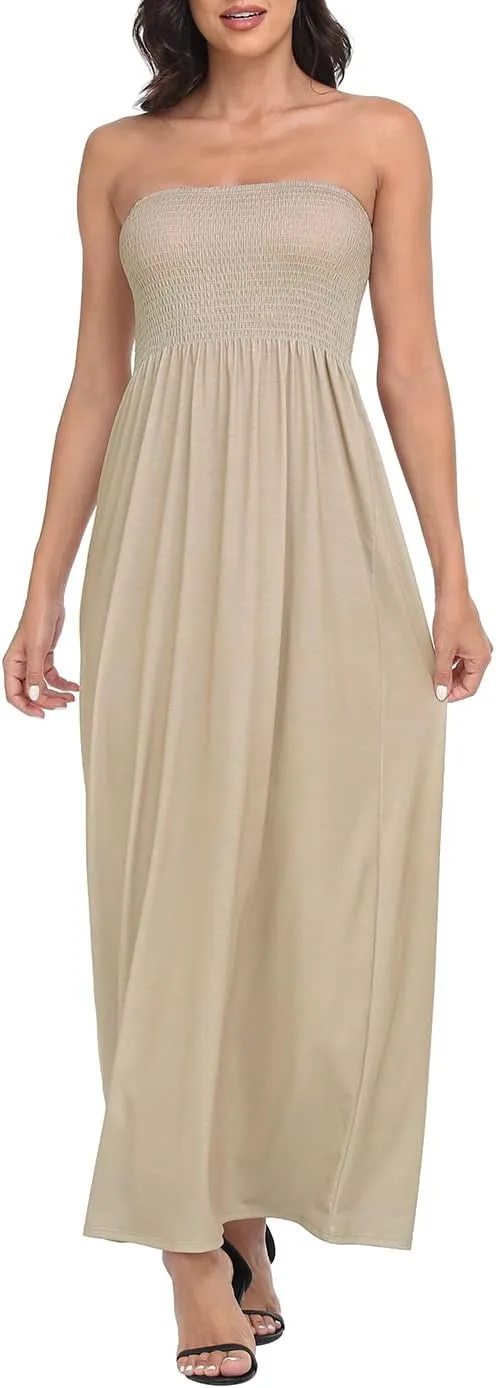 HDE Women's Strapless Maxi Dress Plus Size Tube Top Long Skirt Sundress Cover Up