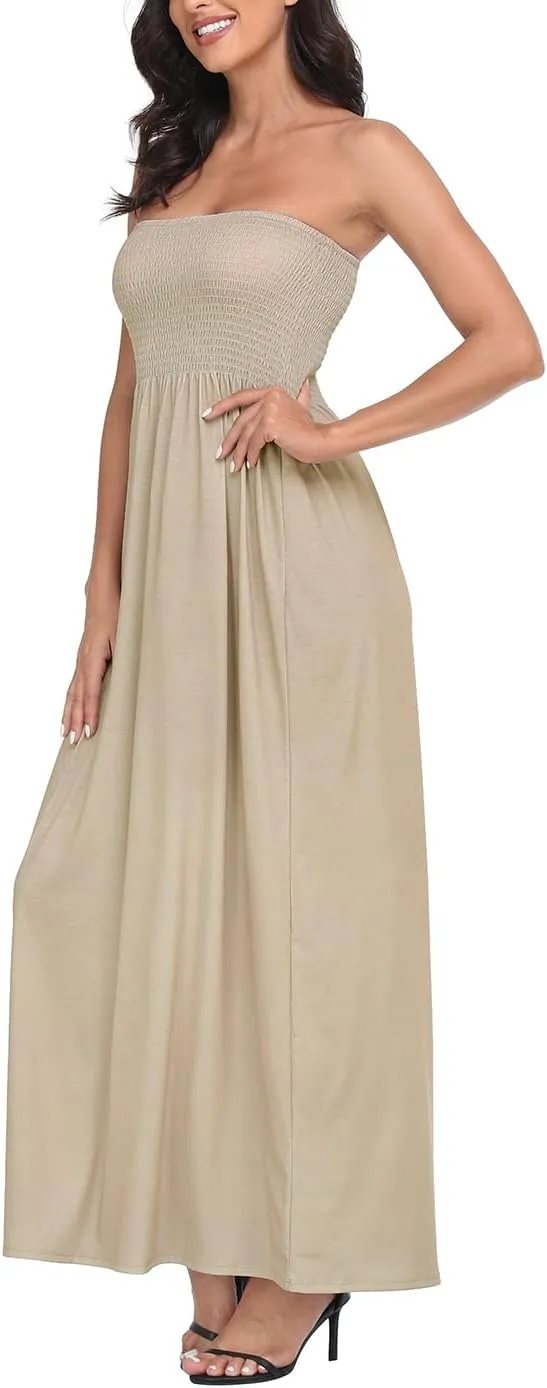 HDE Women's Strapless Maxi Dress Plus Size Tube Top Long Skirt Sundress Cover Up