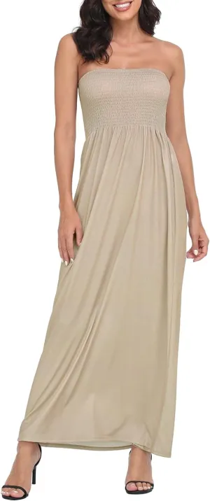 HDE Women's Strapless Maxi Dress Plus Size Tube Top Long Skirt Sundress Cover Up