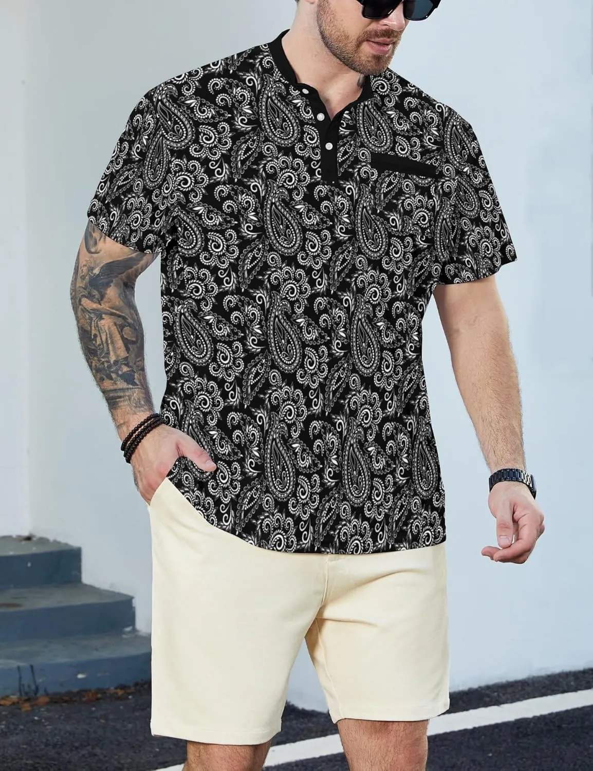 Henley Shirts for Men Short Sleeve Henley T Shirts Band Collar Men's Summer Athletic Tee