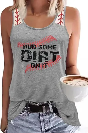 HEYO Baseball Mom Tank Tops Baseball Mama T Shirt Rub Some Dirt On It Letter Print Baseball Love Graphic Sleeveless Tee
