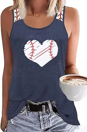 HEYO Baseball Mom Tank Tops Baseball Mama T Shirt Rub Some Dirt On It Letter Print Baseball Love Graphic Sleeveless Tee