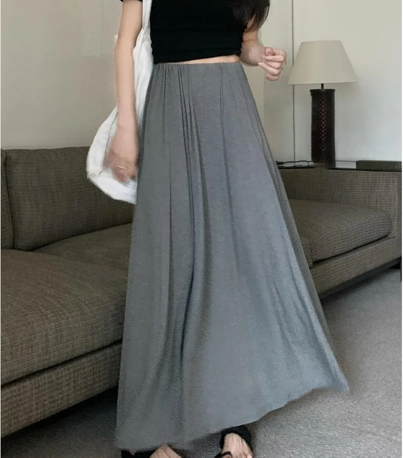 High Waisted lace up Long Skirt Solid Color Pleated Slit Slim Irregular midi Skirt, Suitable for Working Ladies.