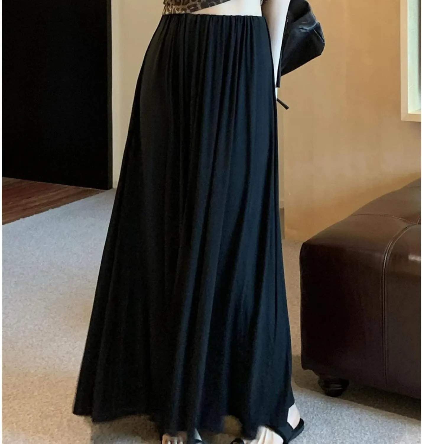 High Waisted lace up Long Skirt Solid Color Pleated Slit Slim Irregular midi Skirt, Suitable for Working Ladies.