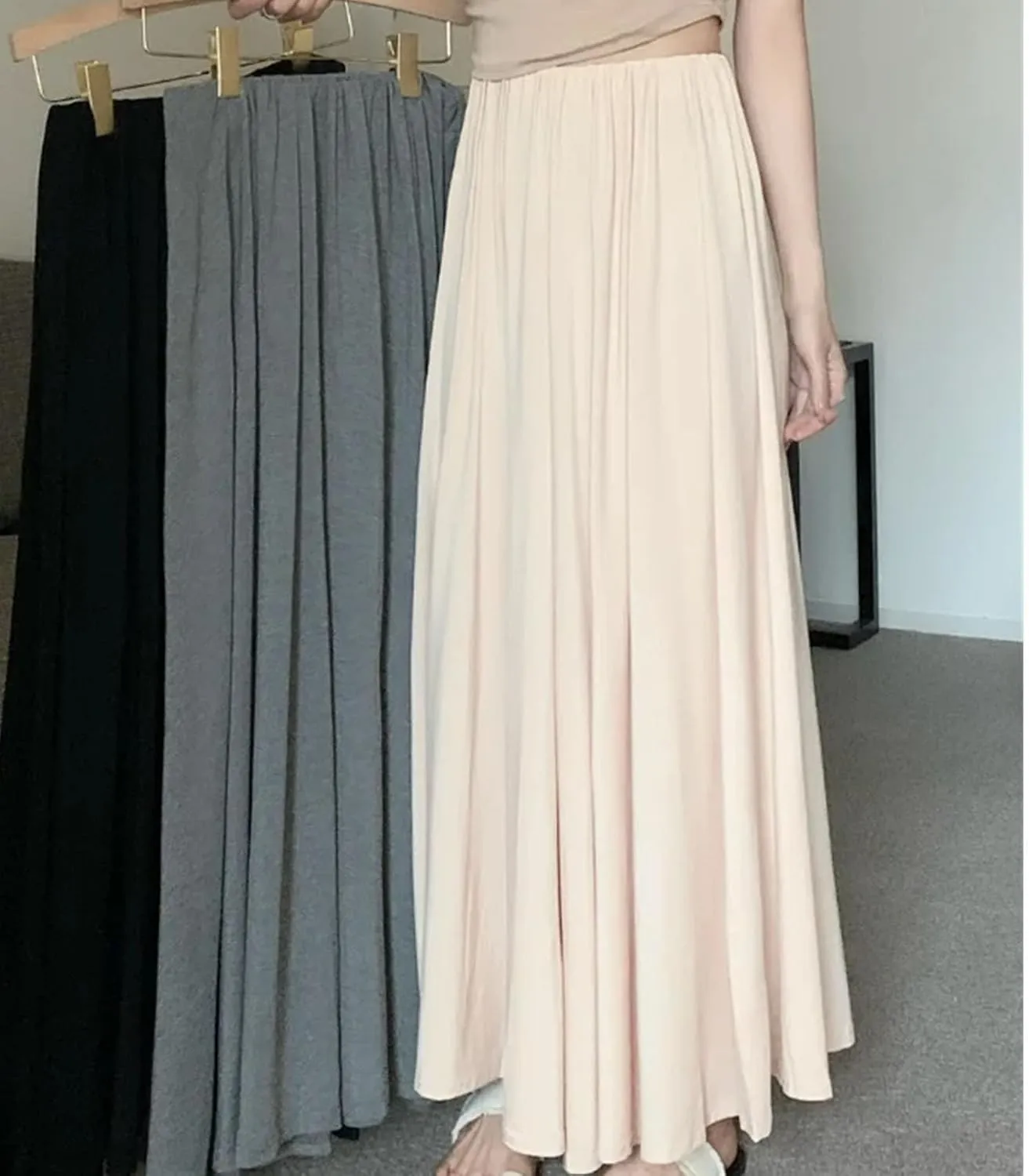 High Waisted lace up Long Skirt Solid Color Pleated Slit Slim Irregular midi Skirt, Suitable for Working Ladies.