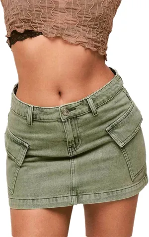 High Waisted Mini Skirt Women Summer Outfits Cargo Jean Skirt for Women with Side Pockets