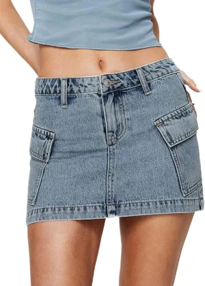 High Waisted Mini Skirt Women Summer Outfits Cargo Jean Skirt for Women with Side Pockets