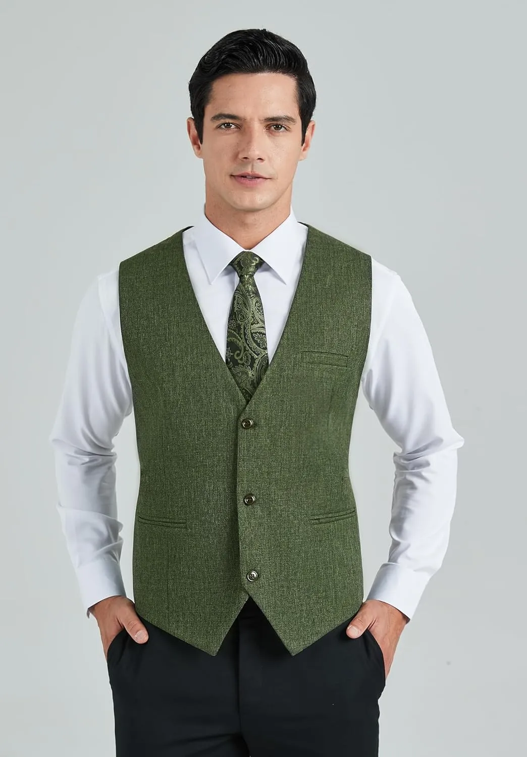 HISDERN Mens Suit Vest Business Casual Dress Waistcoat Vest Solid Color Formal Wedding Vests for Suits or Tuxedo