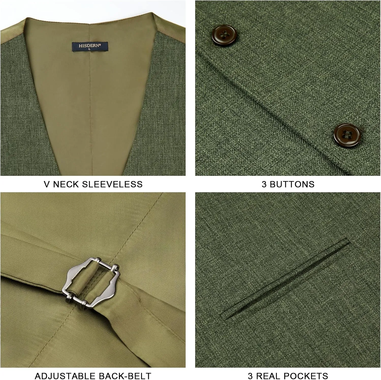 HISDERN Mens Suit Vest Business Casual Dress Waistcoat Vest Solid Color Formal Wedding Vests for Suits or Tuxedo