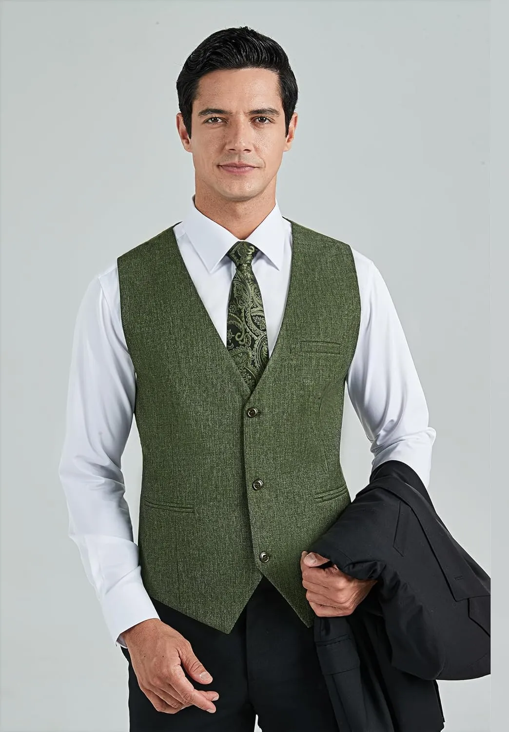 HISDERN Mens Suit Vest Business Casual Dress Waistcoat Vest Solid Color Formal Wedding Vests for Suits or Tuxedo