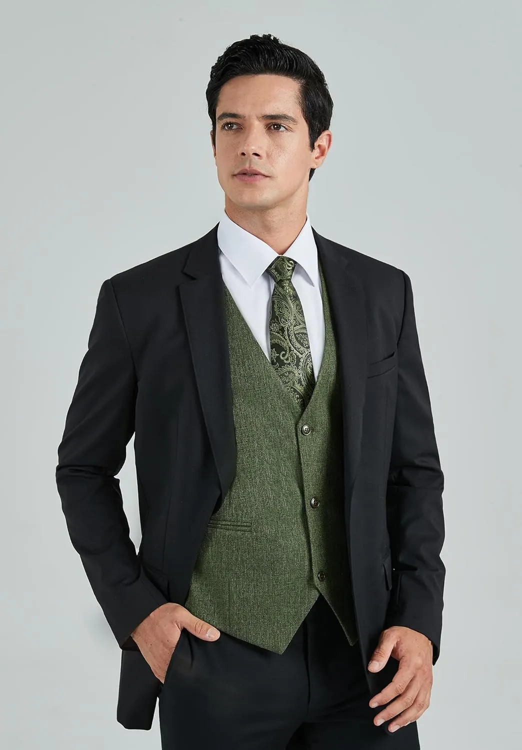 HISDERN Mens Suit Vest Business Casual Dress Waistcoat Vest Solid Color Formal Wedding Vests for Suits or Tuxedo