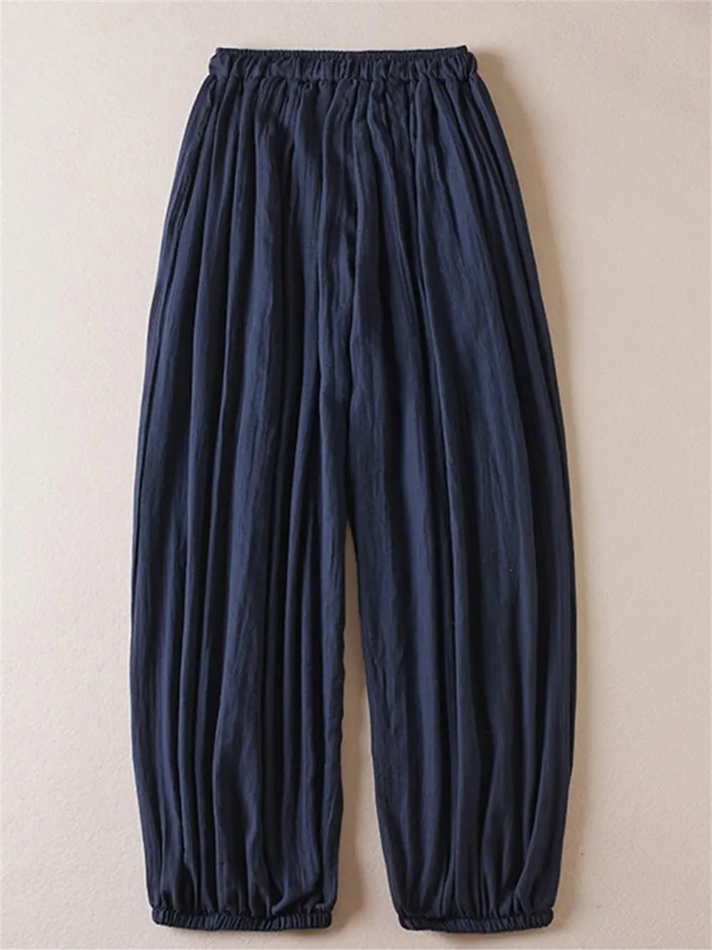 Hndudnff Women Pleated Elastic Hem Draped Harem Pants Summer Casual Loose Wide Leg Trousers