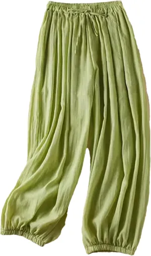 Hndudnff Women Pleated Elastic Hem Draped Harem Pants Summer Casual Loose Wide Leg Trousers