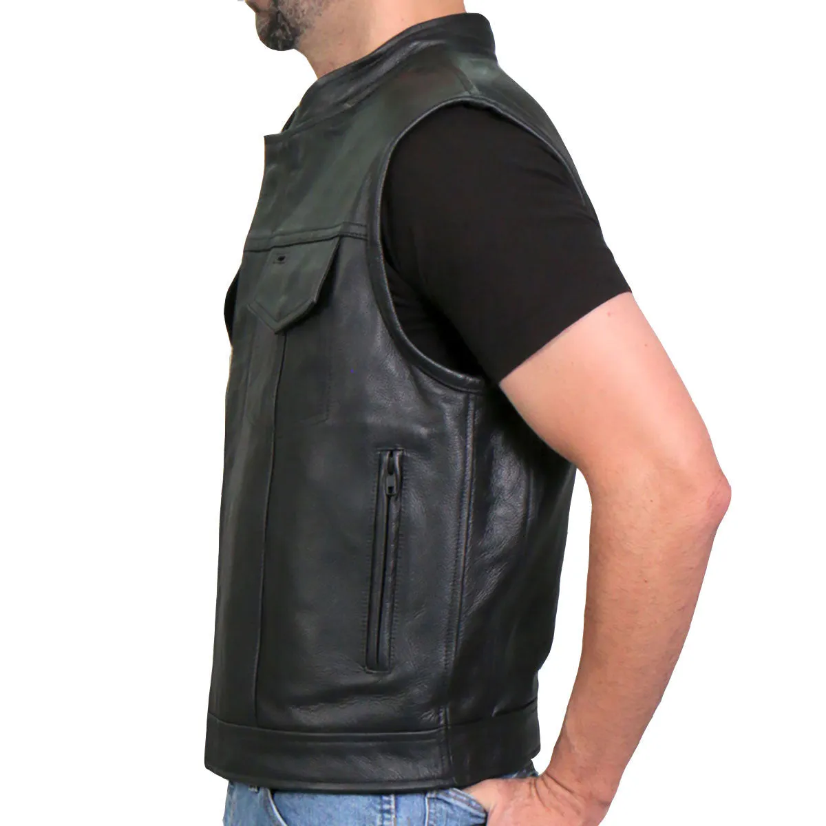 Hot Leathers VSM1050 Mens Black 'Paisley Green' Conceal and Carry Leather Vest