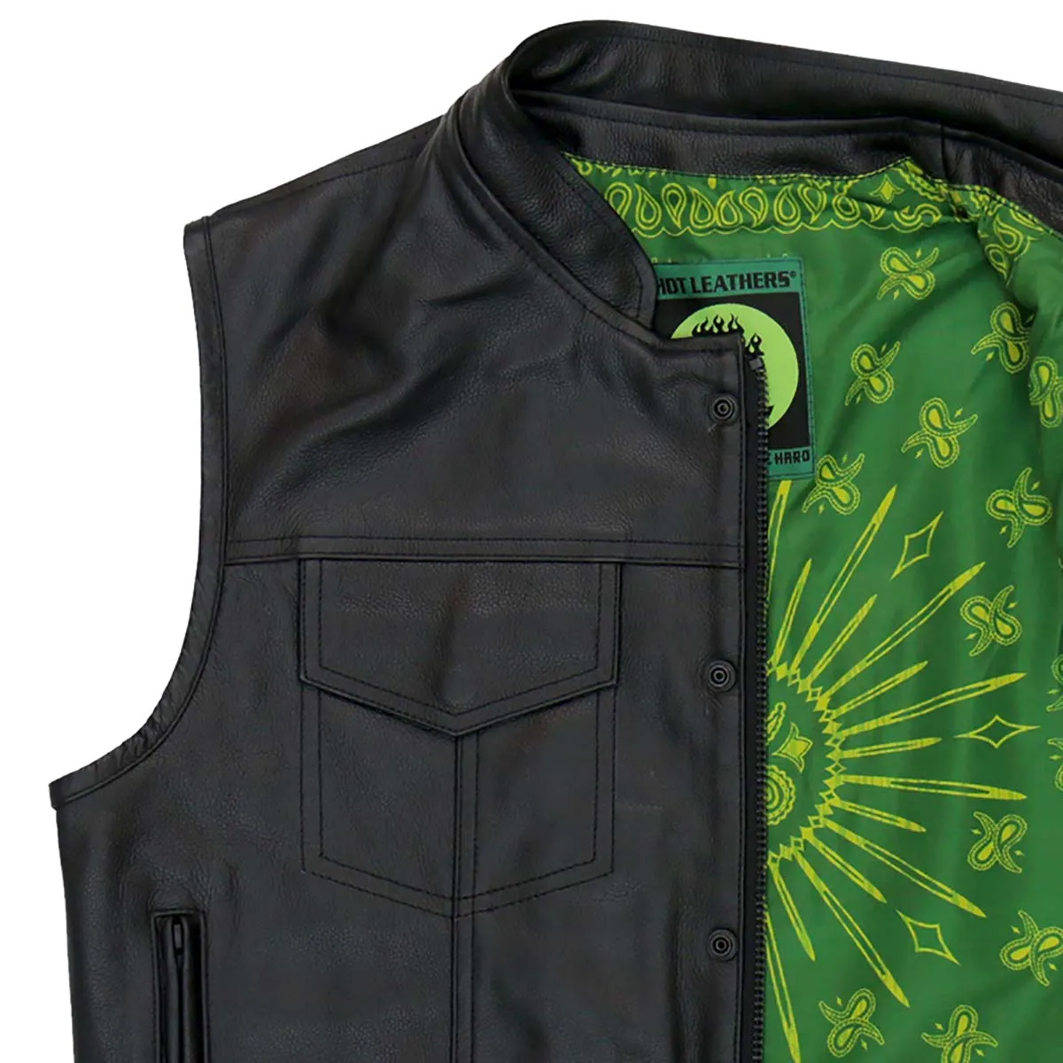 Hot Leathers VSM1050 Mens Black 'Paisley Green' Conceal and Carry Leather Vest