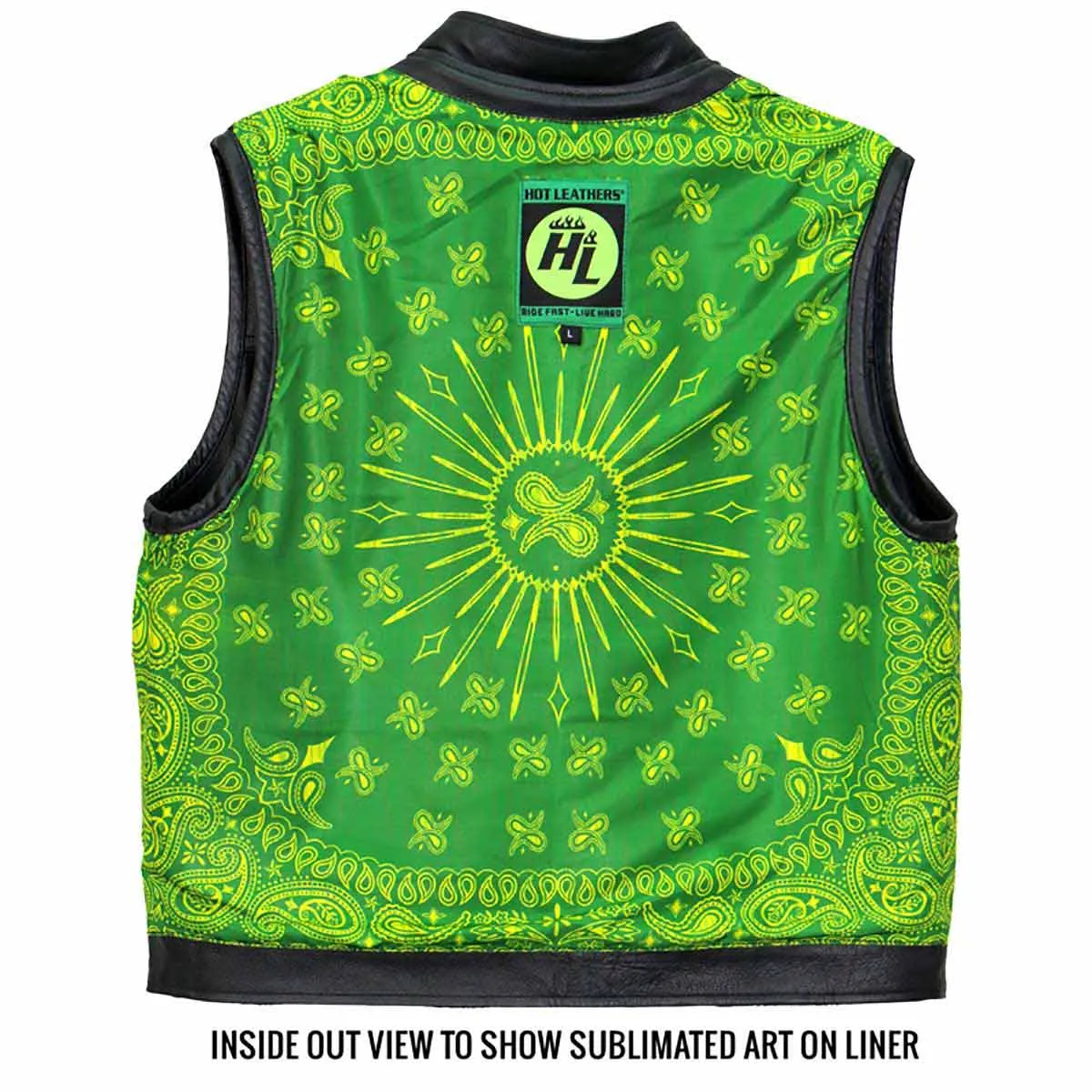 Hot Leathers VSM1050 Mens Black 'Paisley Green' Conceal and Carry Leather Vest
