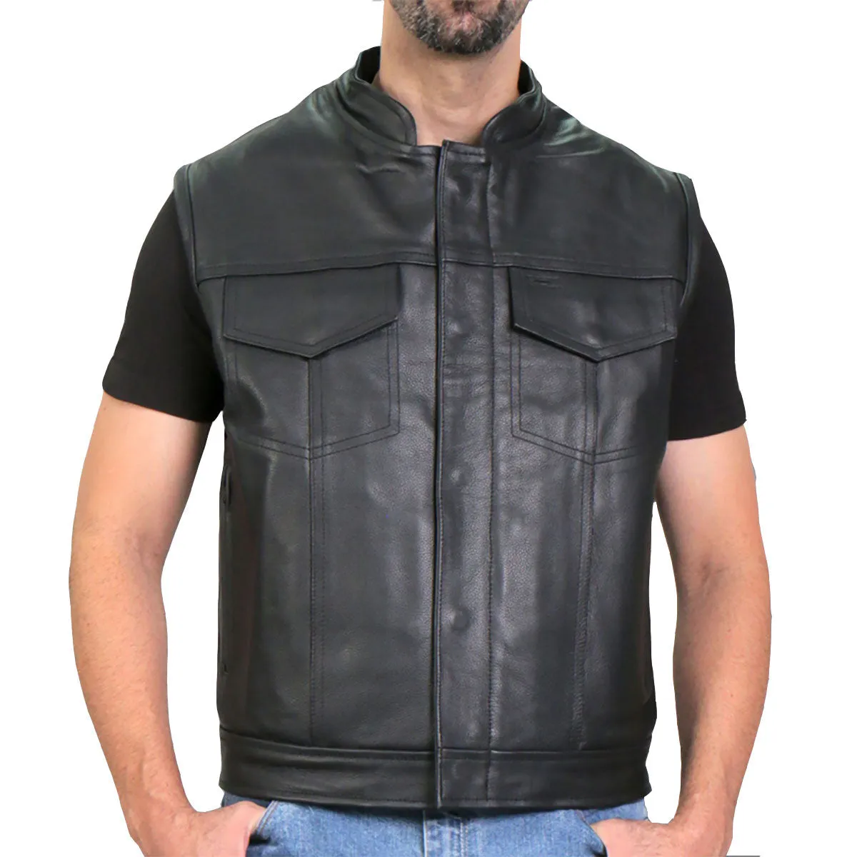 Hot Leathers VSM1050 Mens Black 'Paisley Green' Conceal and Carry Leather Vest